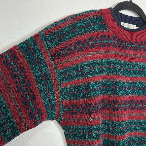 Sears Roebuck & Co 80s Vintage Wool Blend Geo Pattern Sweater Size M - Picture 2 of 8